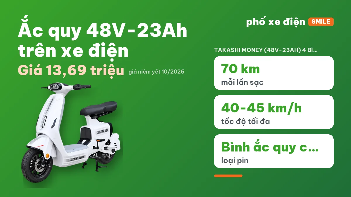 Xe điện ắc quy 48V-23Ah Takashi Money, Mono, X2 Plus, Sora và Money Pro