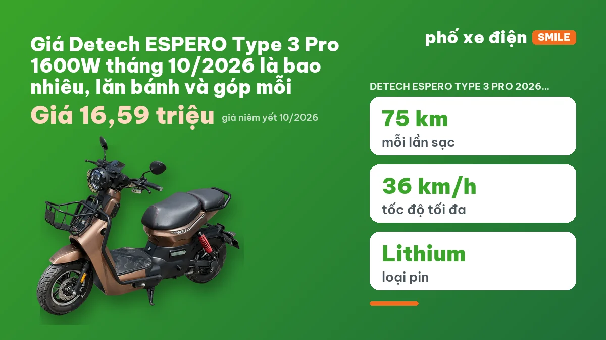 Xe máy điện Detech ESPERO Type 3 Pro 1600W tại cửa hàng