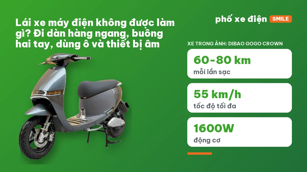 Lái xe máy điện cấm làm gì luật cấm đi dàn hàng ngang dùng ô buông hai tay