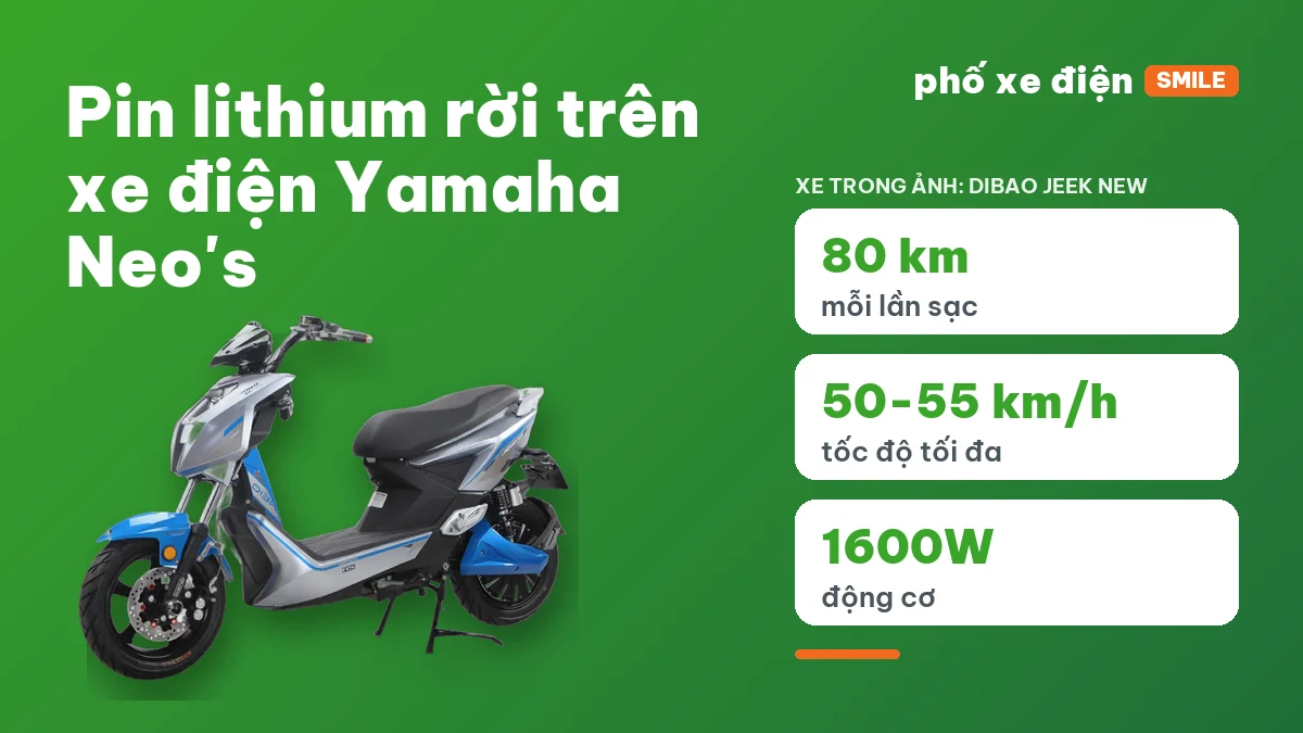Pin lithium rời của xe điện Yamaha Neo's trên nền cam Phố Xe Điện Smile
