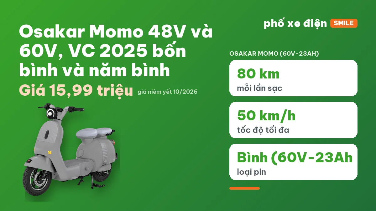 Osakar Momo 48V và 60V đặt cạnh VC 2025 bốn bình và năm bình