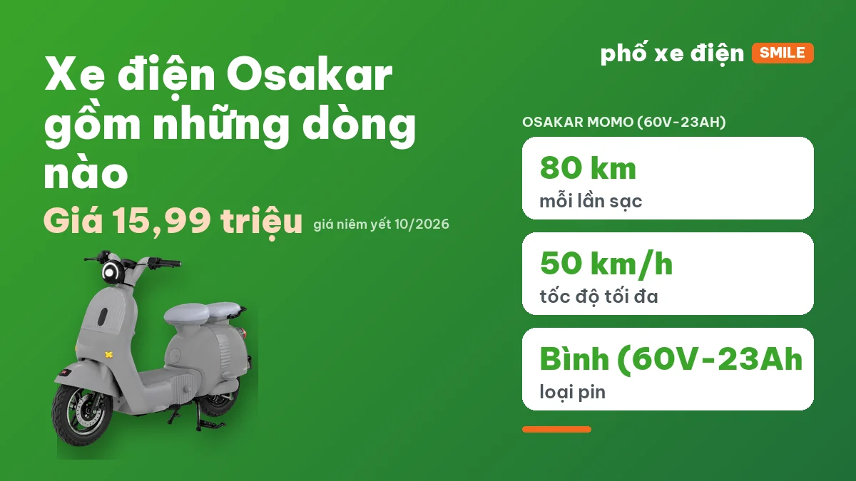 Bảy dòng xe điện Osakar trong cửa hàng