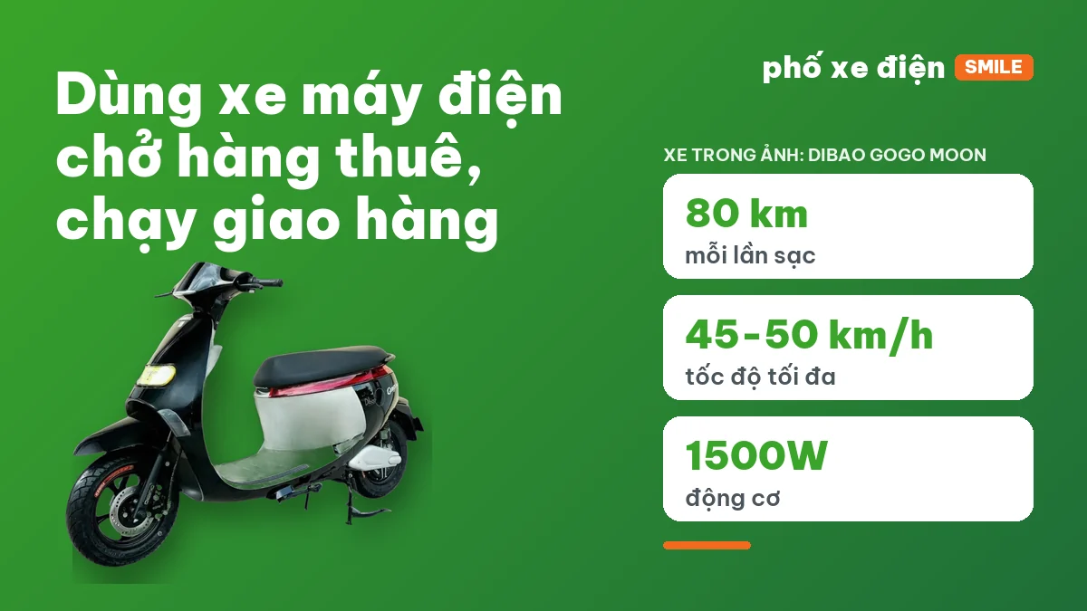 Xe máy điện chở hàng buộc gọn không che đèn xe
